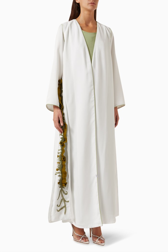 

Embroidered Abaya & Dress Set in Crepe, Neutral