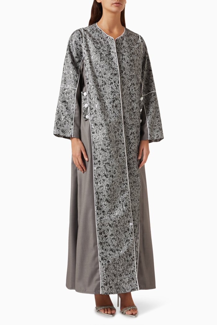 

Bisht-style Embroidered Abaya, Grey