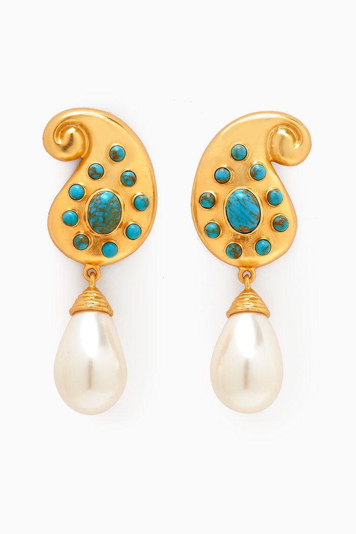 

Anya Clip Drop Earrings in 24kt Gold-plated Brass, Blue