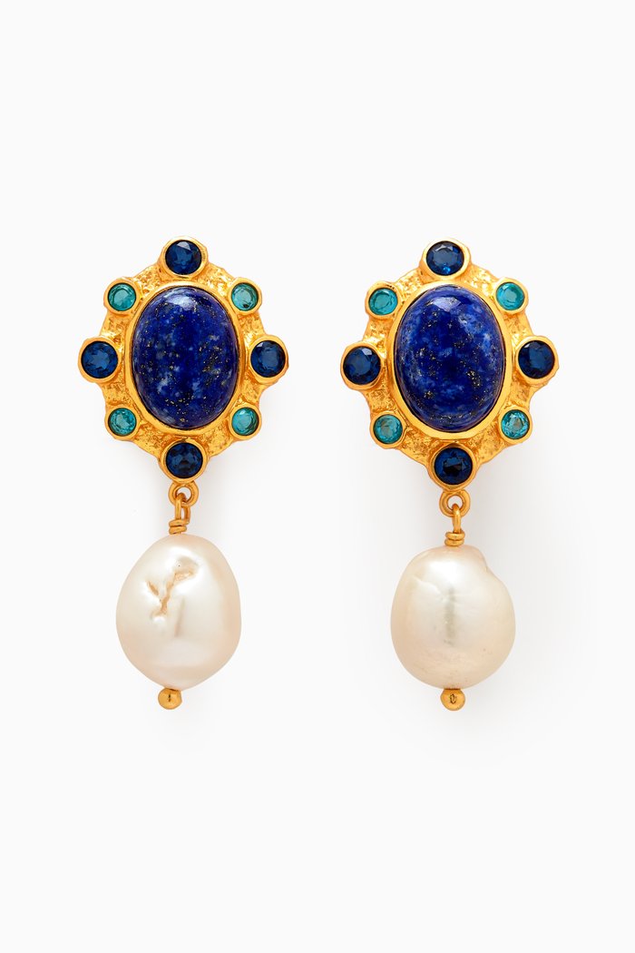 

Vivi Clip Earrings in 24kt Gold-plated Brass, Blue