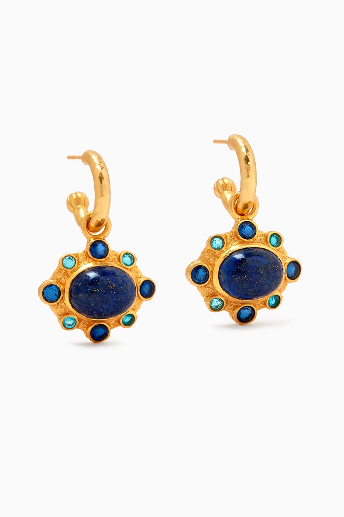Laia Hoop Drop Earrings in 24kt Gold-plated Brass, Blue