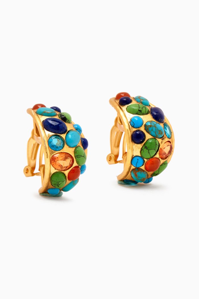 Alicia Hoop Clip-on Earrings in 24kt Gold-plated Brass, Multicolour