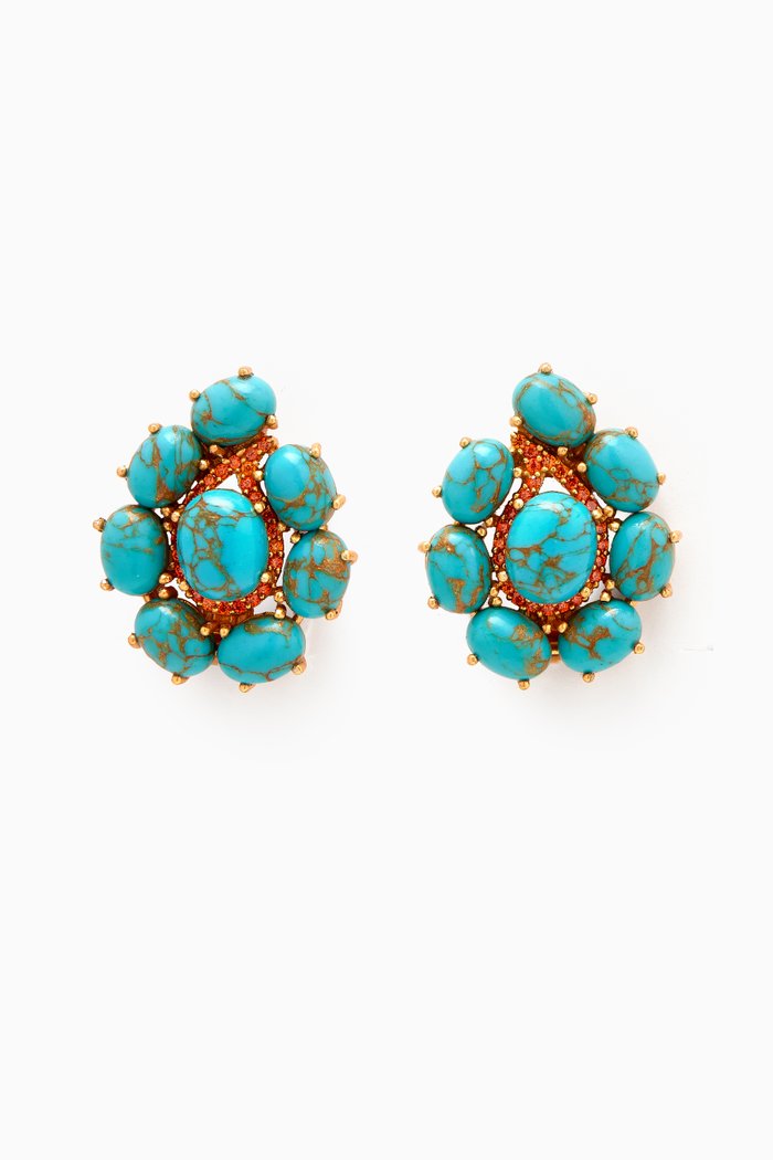 Carmella Clip Earrings in 24kt Gold-plated Brass, Blue