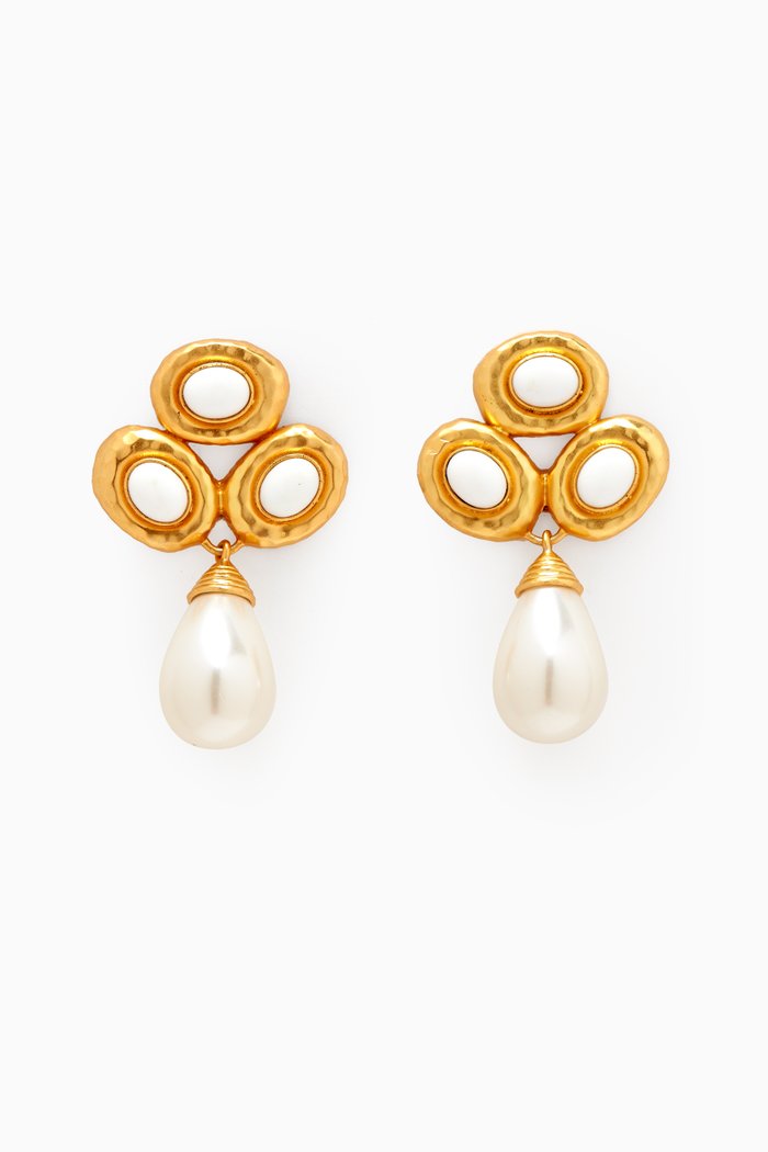 

Ava Drop Pearl Earrings in 24kt Gold-plated Brass, White