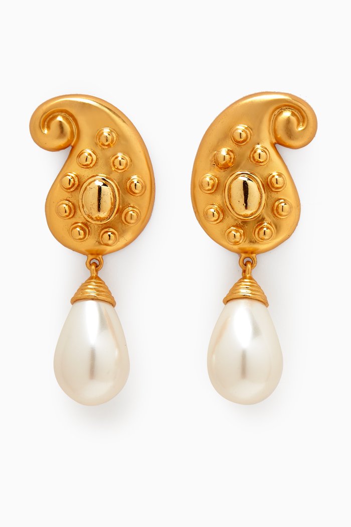 

Anya Clip Drop Earrings in 24kt Gold-plated Brass, White