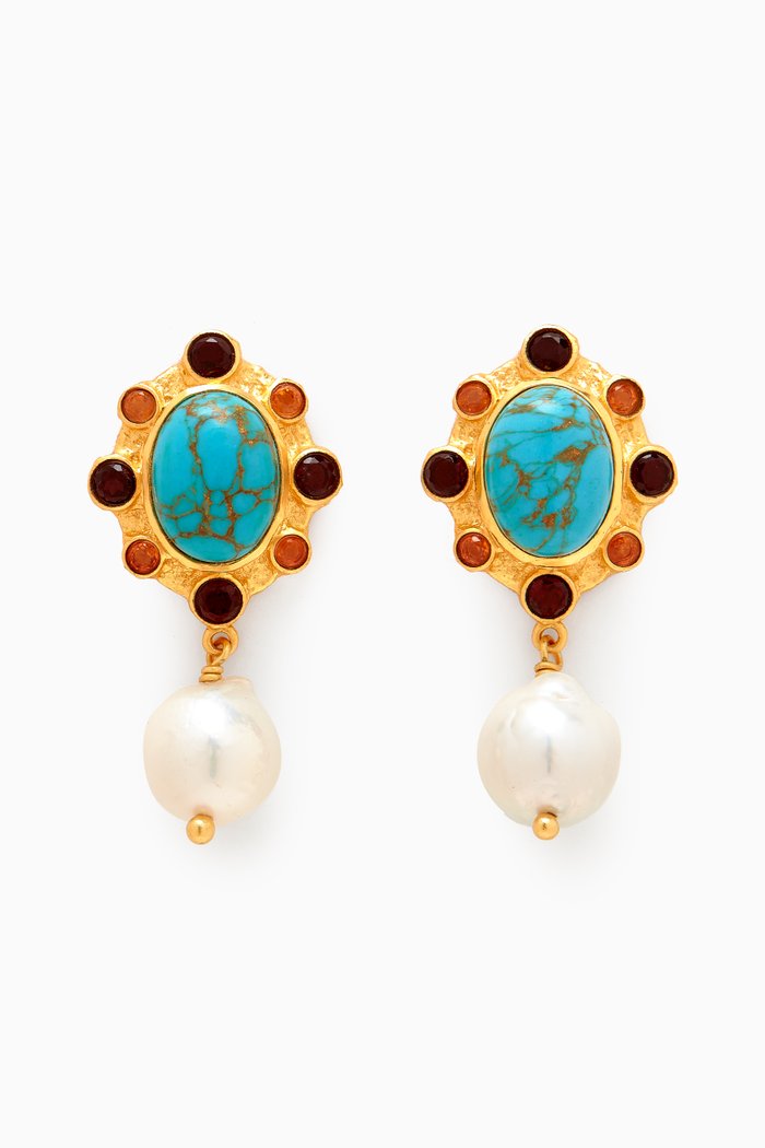 

Vivi Pearl Clip Earrings in 24kt Gold-plated Brass, Blue