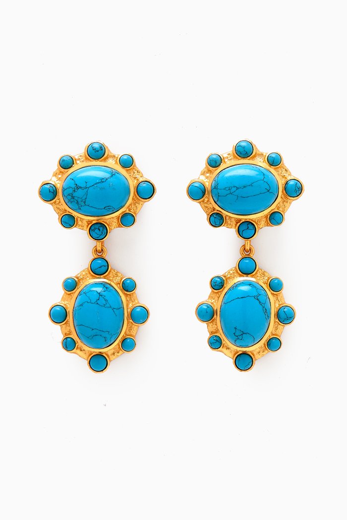 

Vera Drop Stone Earrings in 24kt Gold-plated Brass, Blue