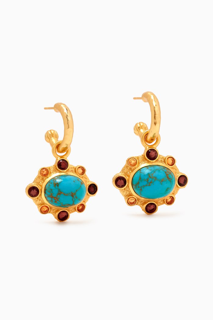Laia Hoop Drop Earrings in 24kt Gold-plated Brass, Blue