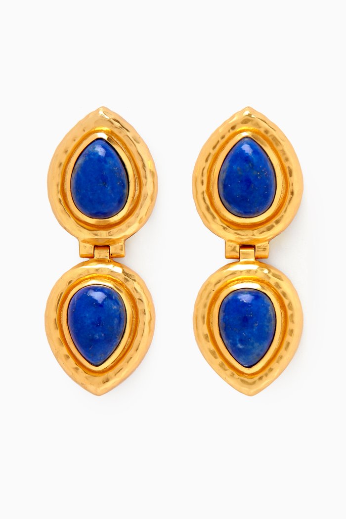 

Paula Stone Drop Earrings in 24kt Gold-plated Brass, Blue