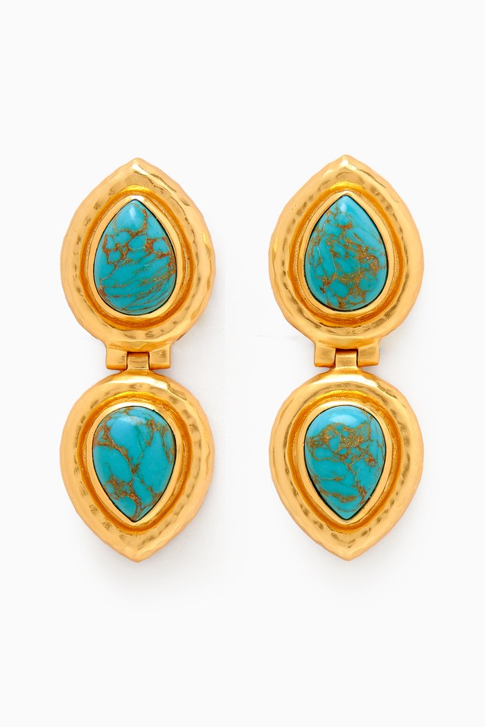 

Paula Stone Drop Earrings in 24kt Gold-plated Brass, Blue