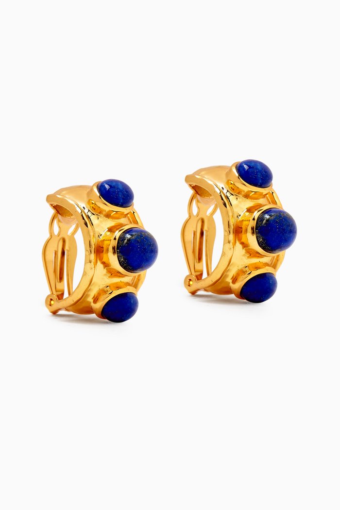 Nova Hoop Clip-on Earrings in 24kt Gold-plated Brass, Blue