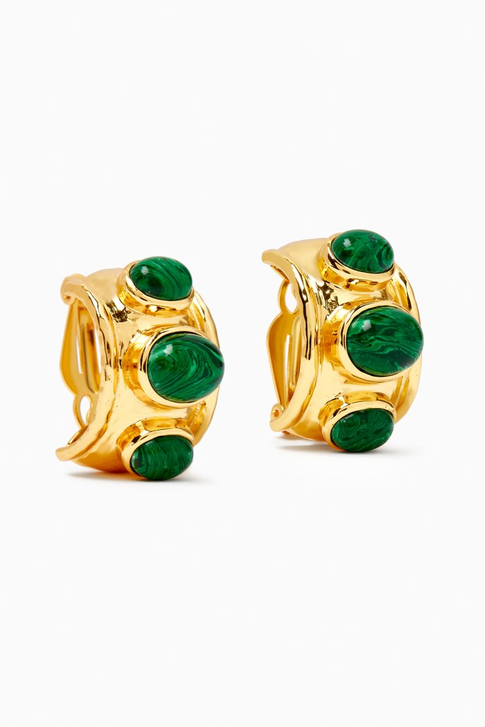 

Nova Hoop Clip-on Earrings in 24kt Gold-plated Brass, Green