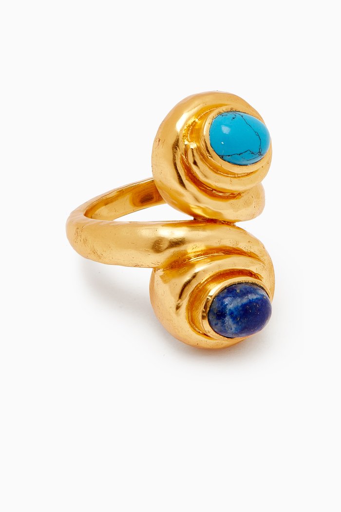 Leela Stone Ring in 24kt Gold-plated Brass, Blue