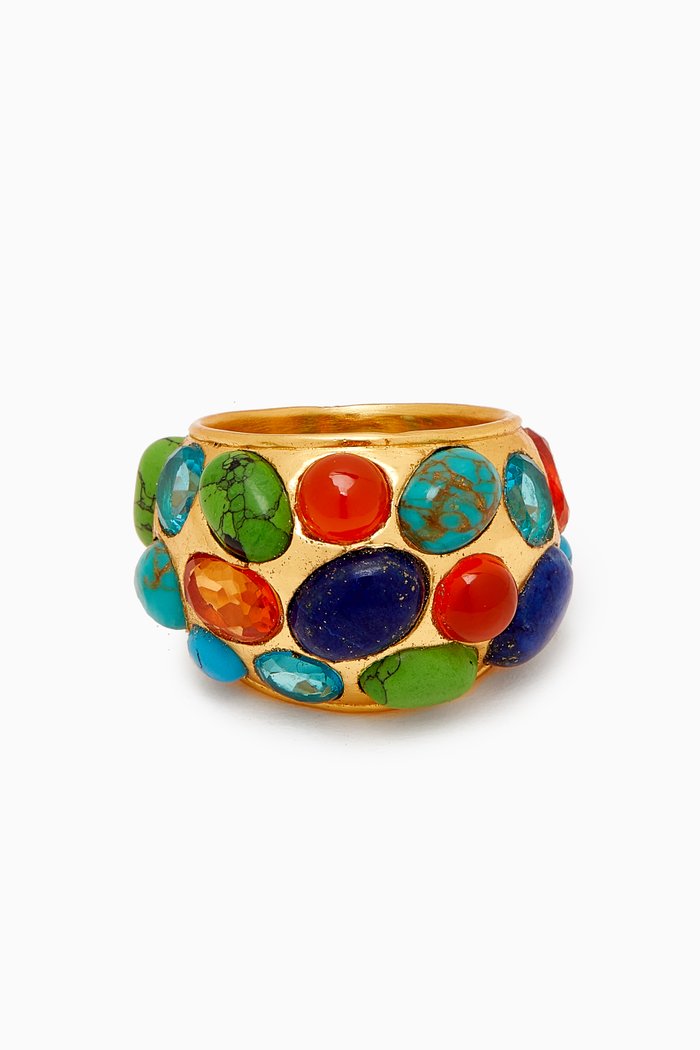 

Alicia Stone Ring in 24kt Gold-plated Brass, Multicolour