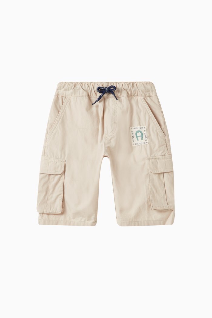 

Woven Badge Bermuda Shorts in Poplin, Neutral