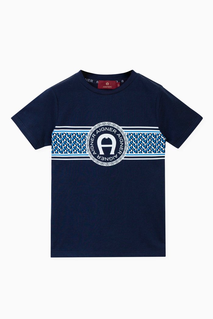 

Logo Print T-Shirt in Cotton Jersey, Blue