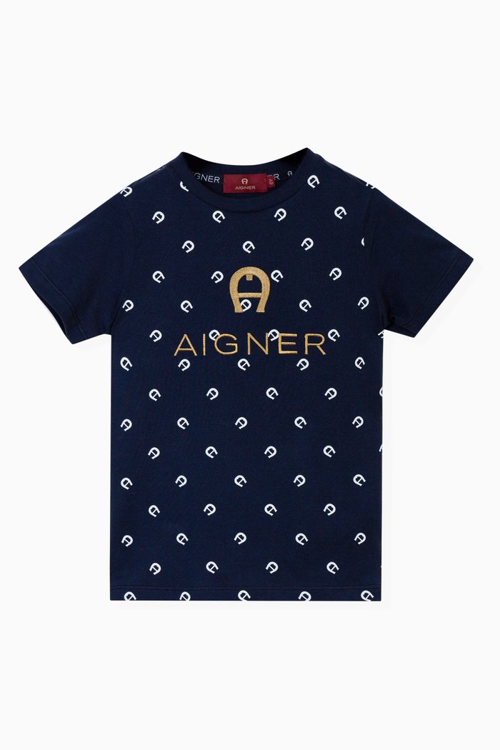 Logo Print T-Shirt in Cotton Jersey, Blue