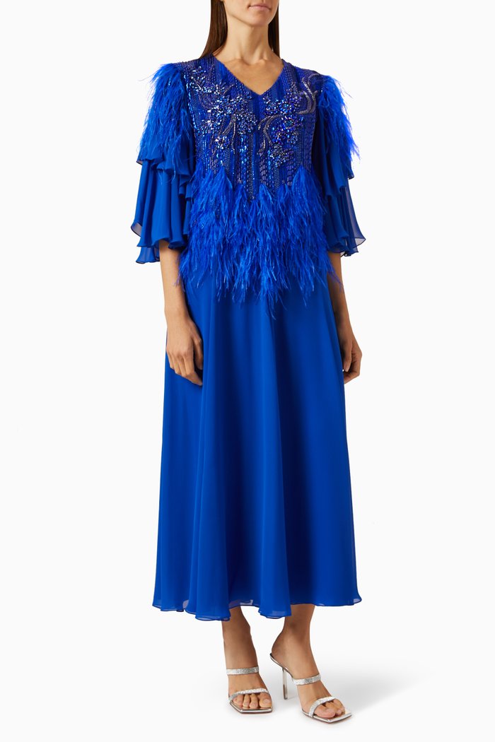 

Feather-embellished Kaftan, Blue