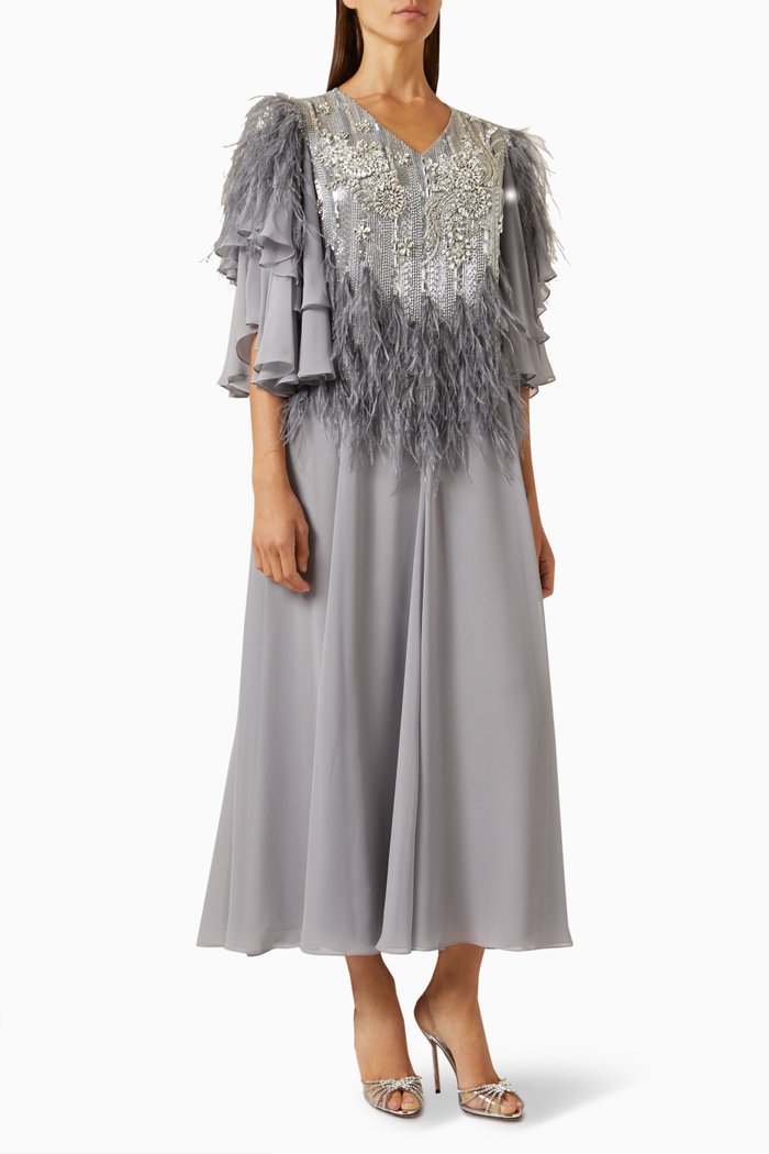 

Feather-embellished Kaftan, Grey