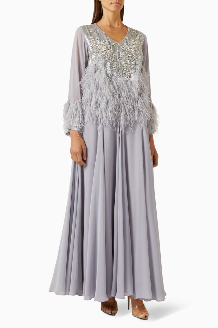 

Feather-embellished Kaftan, Grey