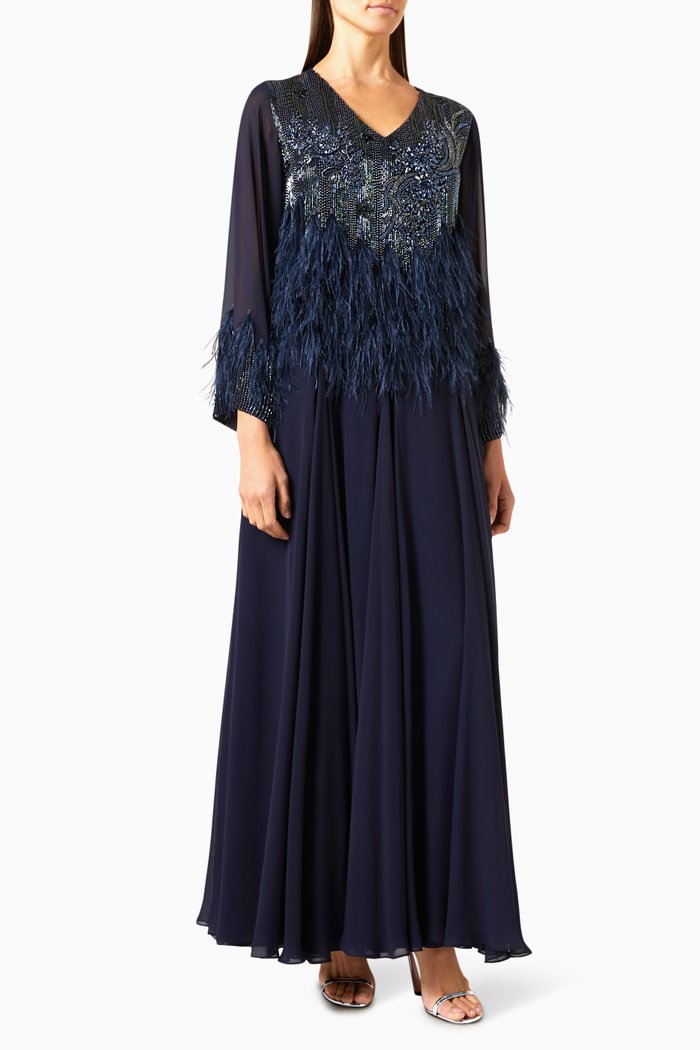 

Feather-embellished Kaftan, Blue