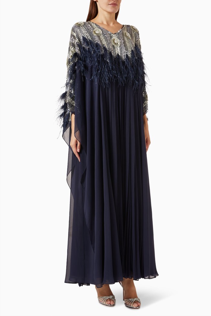 

Feather-embellished Kaftan, Blue