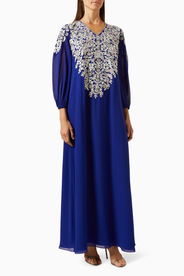 

Floral Sequin-embellished Kaftan, Blue