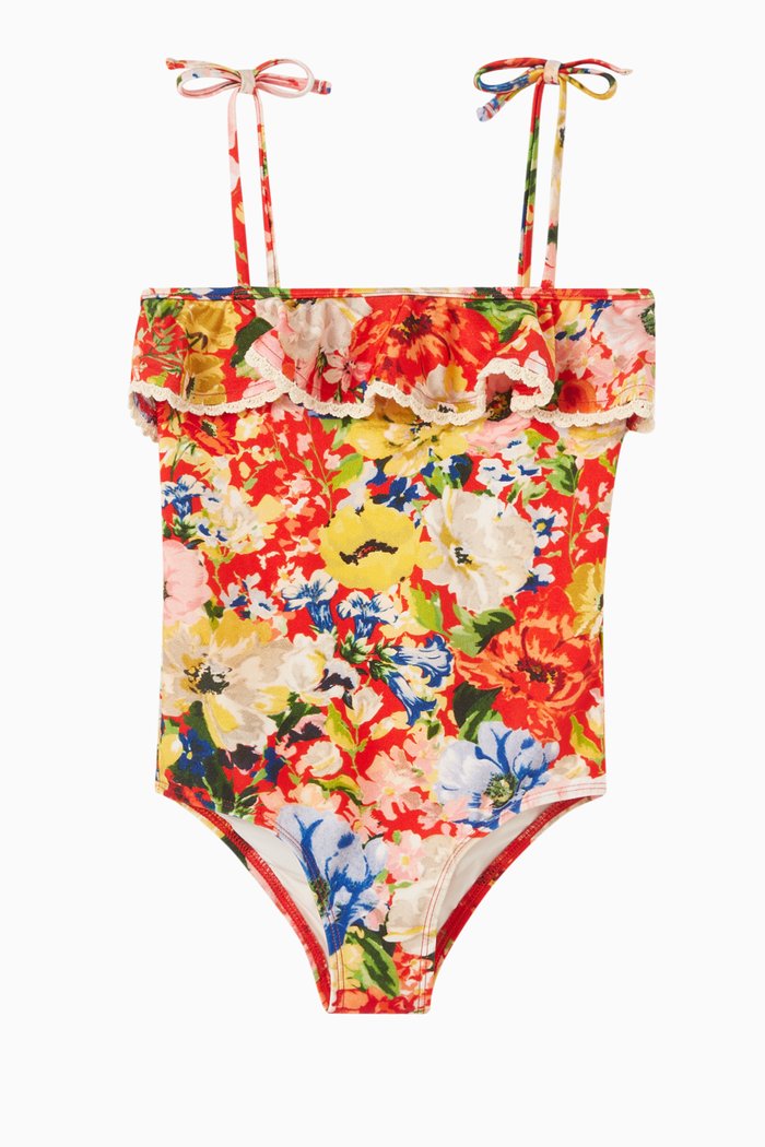 Alight Trim Frill One-piece Swimsuit in Lycra, Red