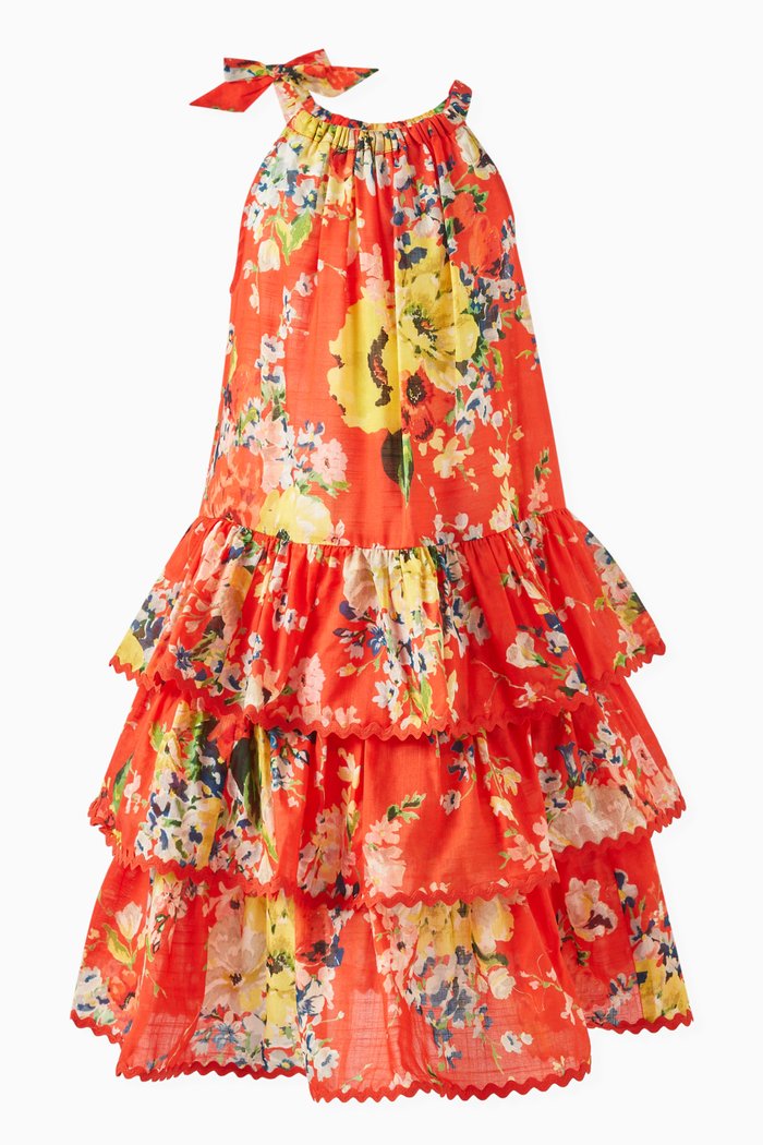 

Alight Floral-print Tiered Dress in Cotton, Red