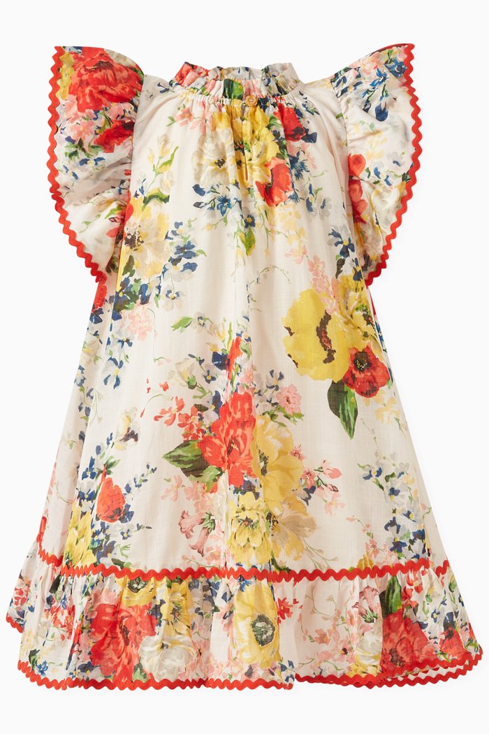 

Alight Floral-print Frill Dress in Cotton, Neutral