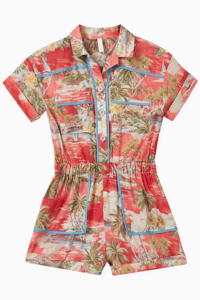 

Alight Palm-print Playsuit in Cotton, Red