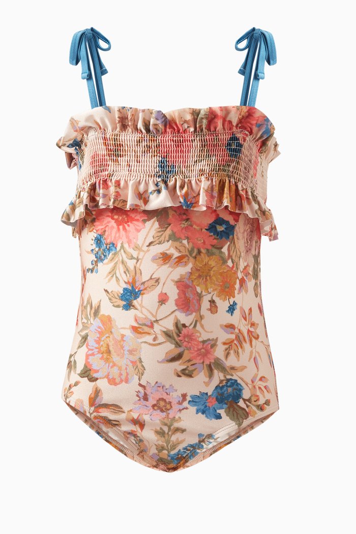 

August Shirred Frill One-piece Swimsuit in Polyamide, Neutral