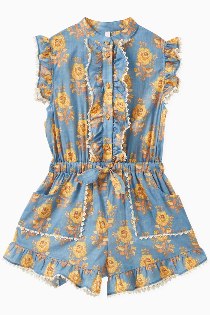 

Junie Frill Playsuit in Cotton, Blue