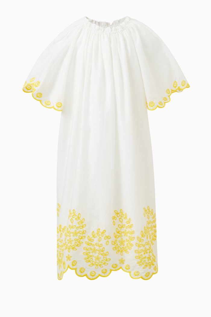 Junie Embroidered Dress in Cotton, White