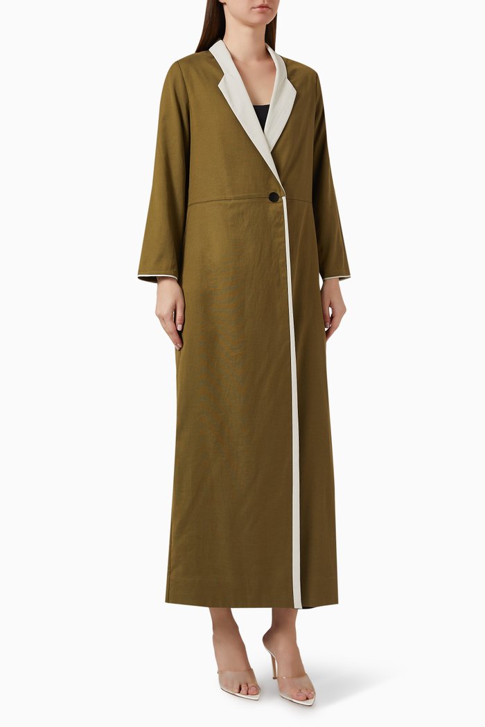 

Buttoned Coat Abaya in Viscose Linen-blend, Green