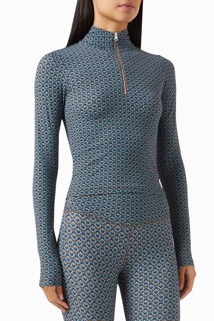 

Printed Half-zip Top, Brown