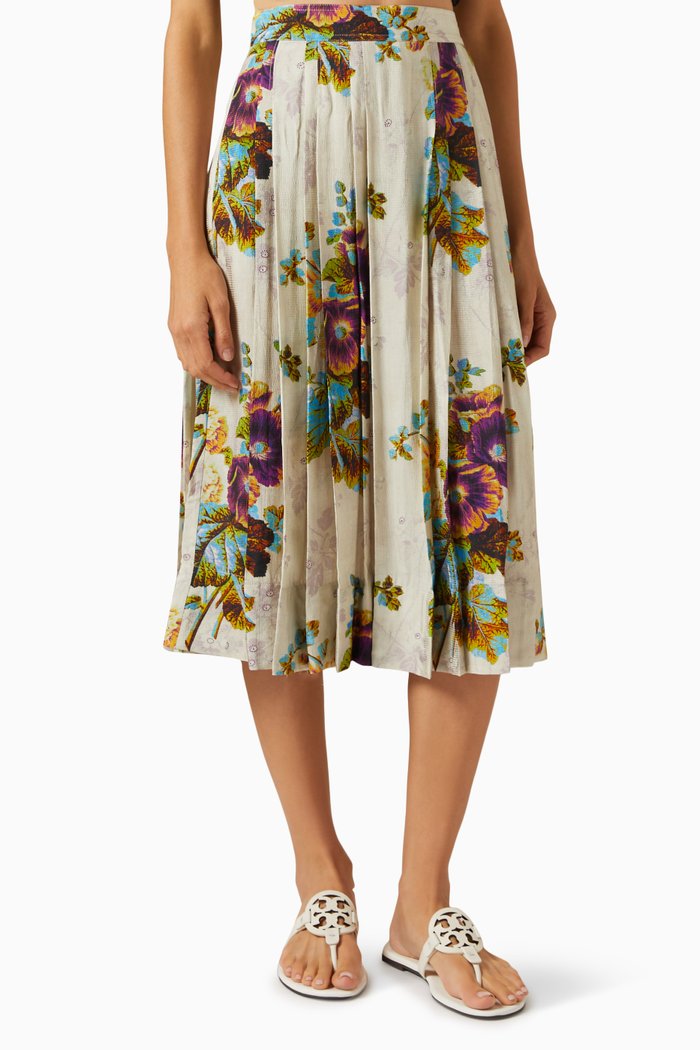 

Printed Pleated Skirt in Viscose, Purple