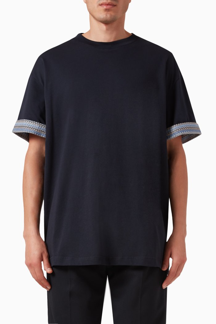 

Zigzag-trim T-shirt in Cotton Jersey, Blue