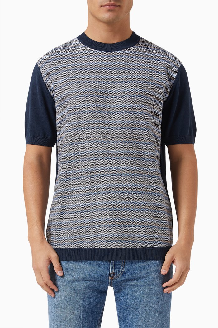 

Shirt-sleeve T-shirt in Slub-knit, Blue