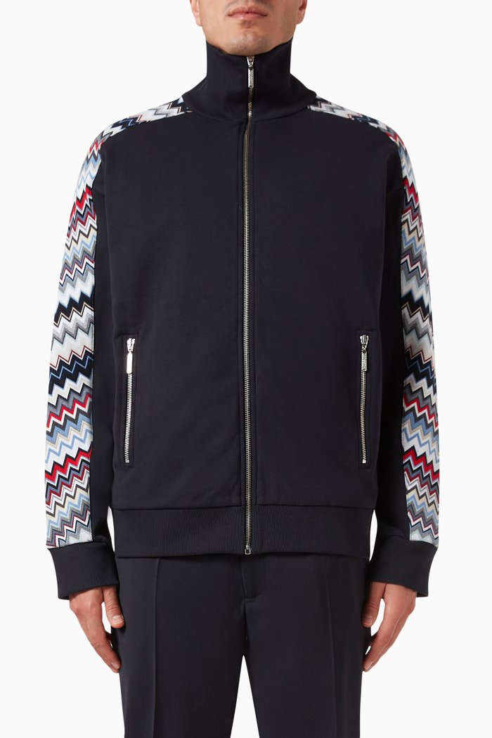 

Zigzag Zip-up Sweatshirt in Cotton Terry, Blue