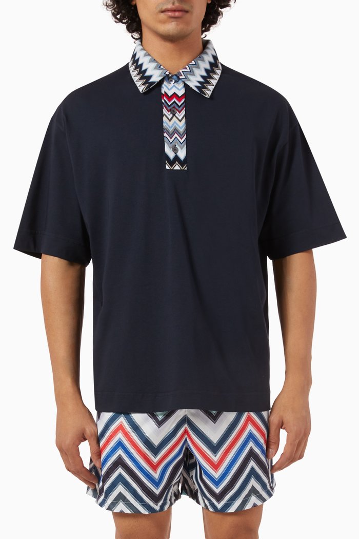 

Zig Zag Polo Shirt in Cotton Jersey, Blue