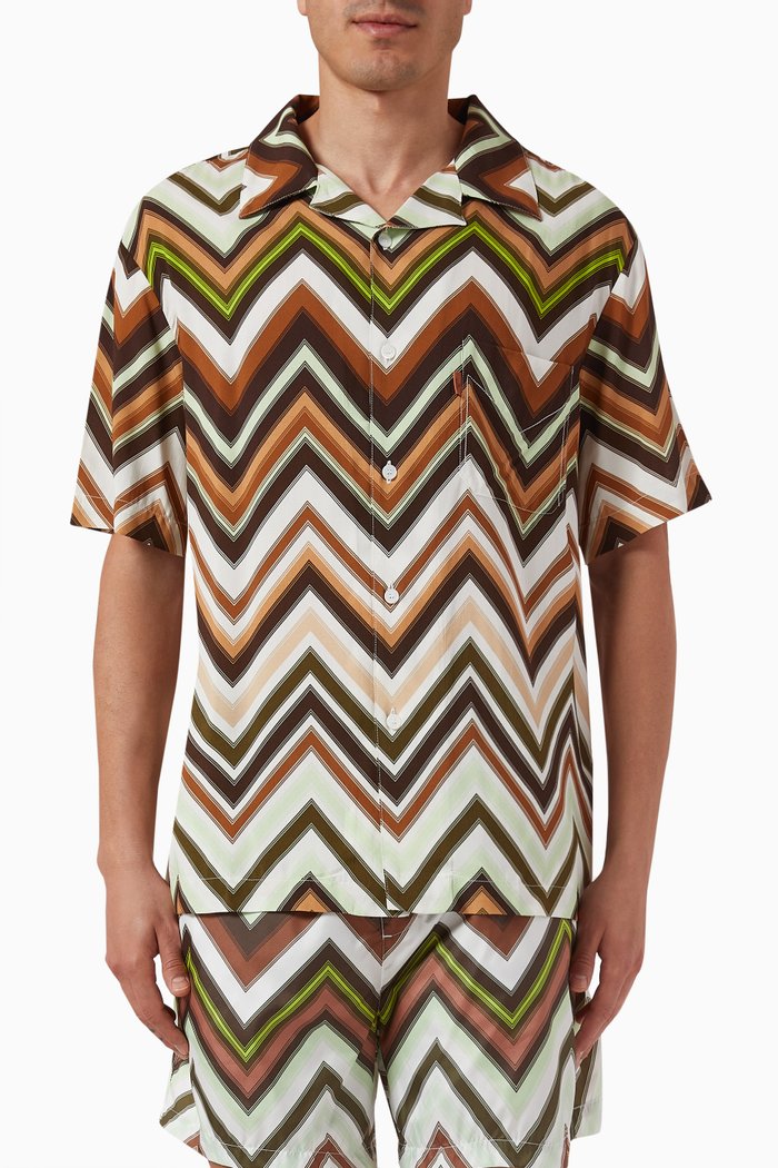 

Chevron-print Shirt in Matte Satin, Multicolour