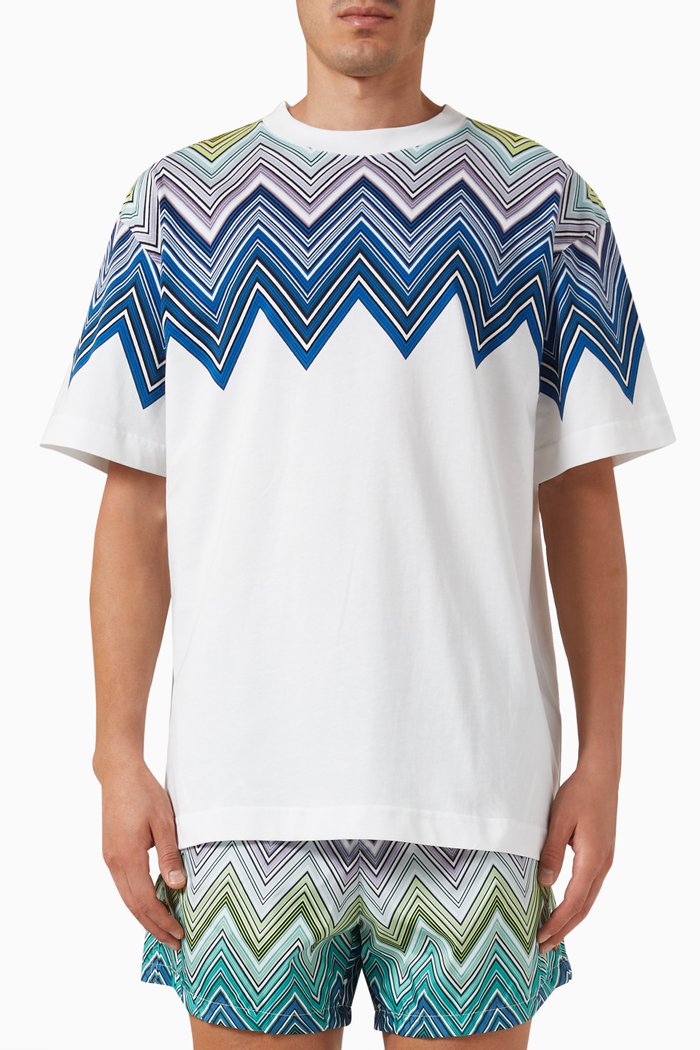 

Large Zigzag Print T-shirt in Cotton, Blue