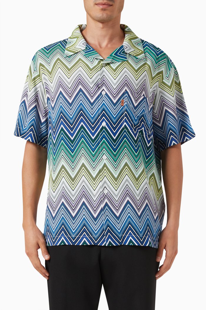 

Large Zigzag Print Shirt in Viscose, Blue