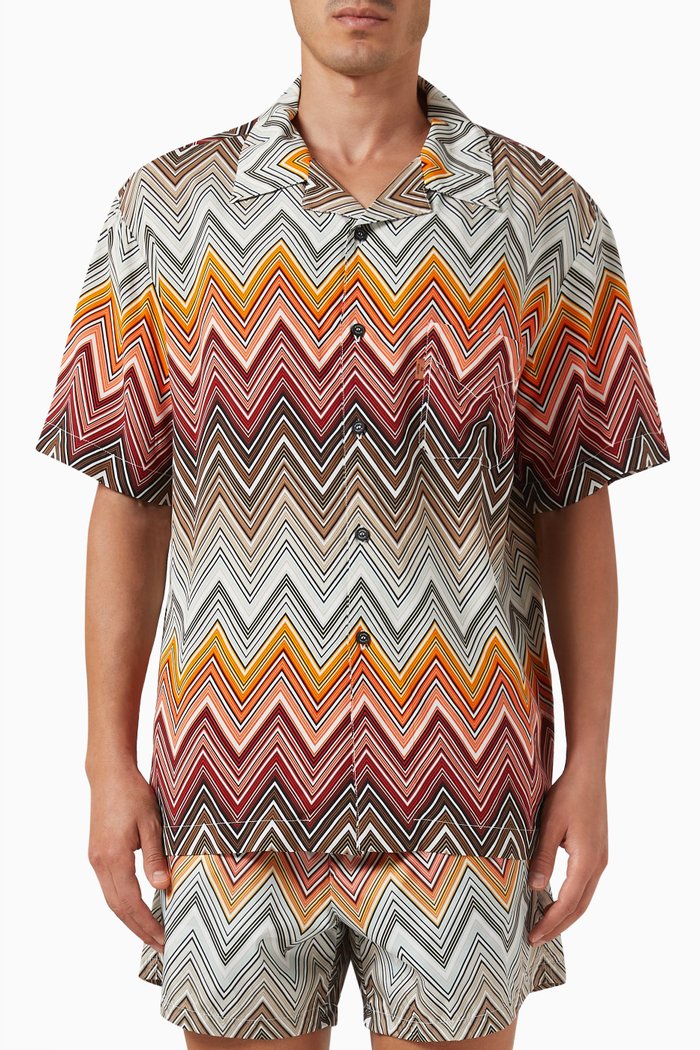 

Large Zigzag Print Shirt in Viscose, Orange