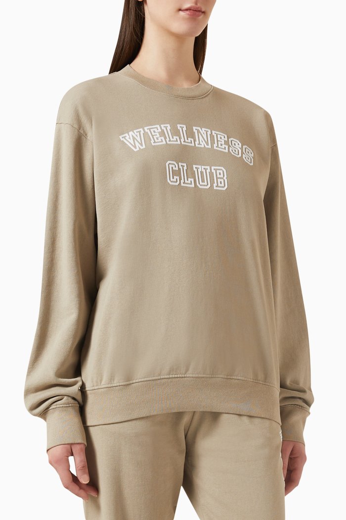 Wellness Club Flocked Crewneck Sweatshirt in Cotton, Neutral