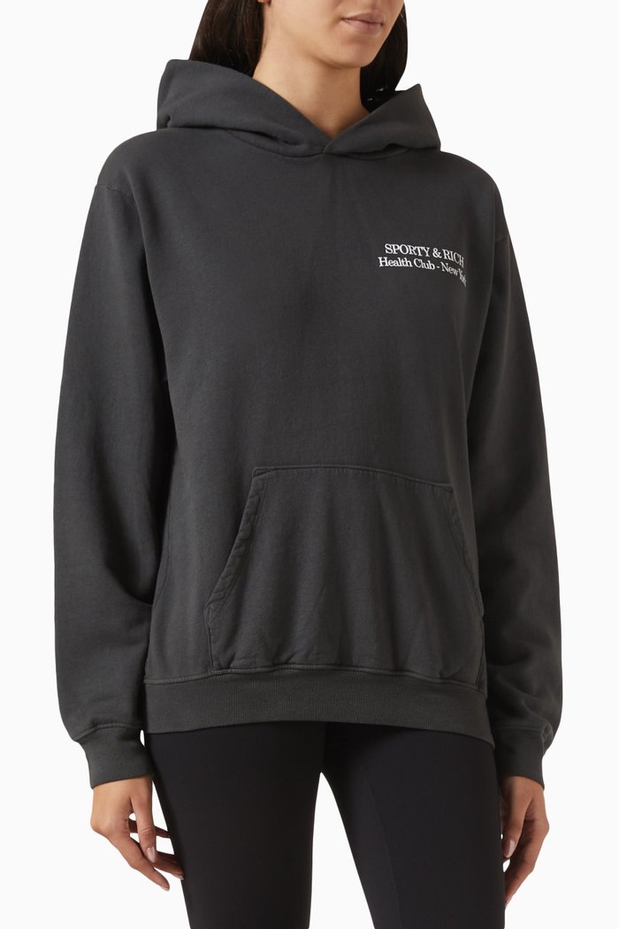 New Drink More Water Hoodie in Cotton-fleece, Black