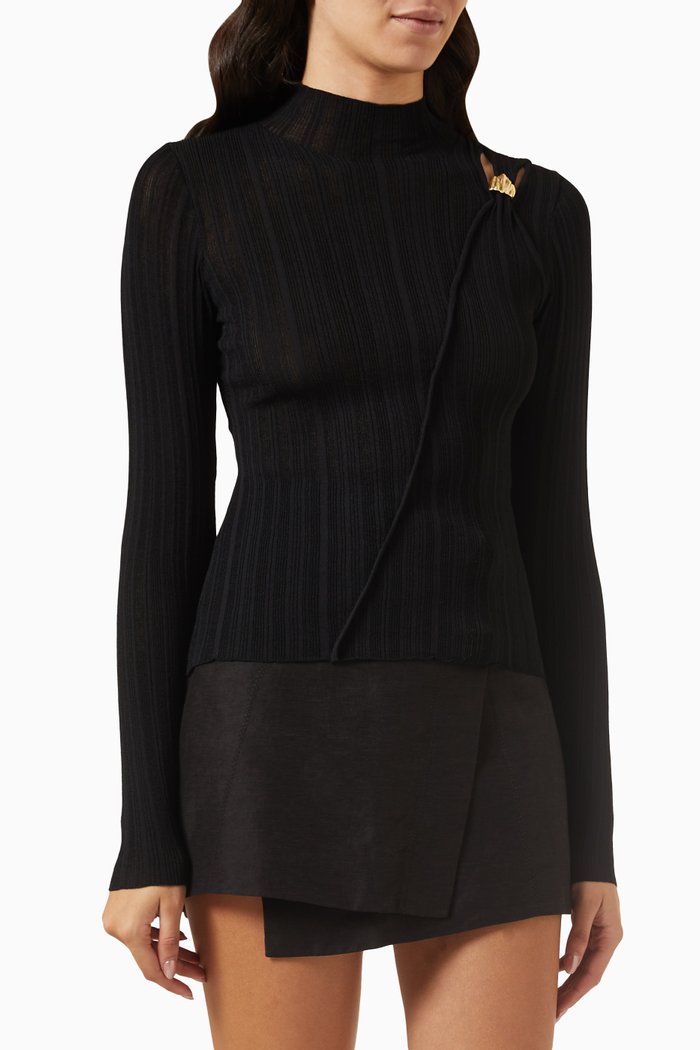 Wave Hardware Rib-knit Top in Viscose, Black