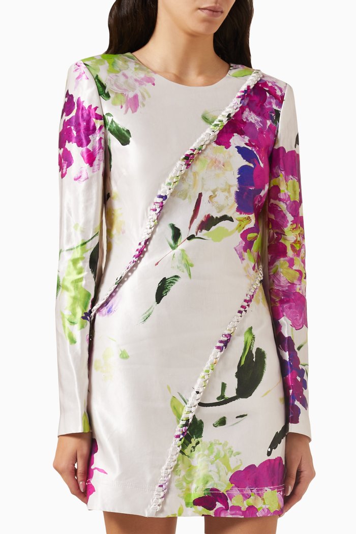 Arbour Whipstitch Mini Dress in Linen-blend, Multicolour