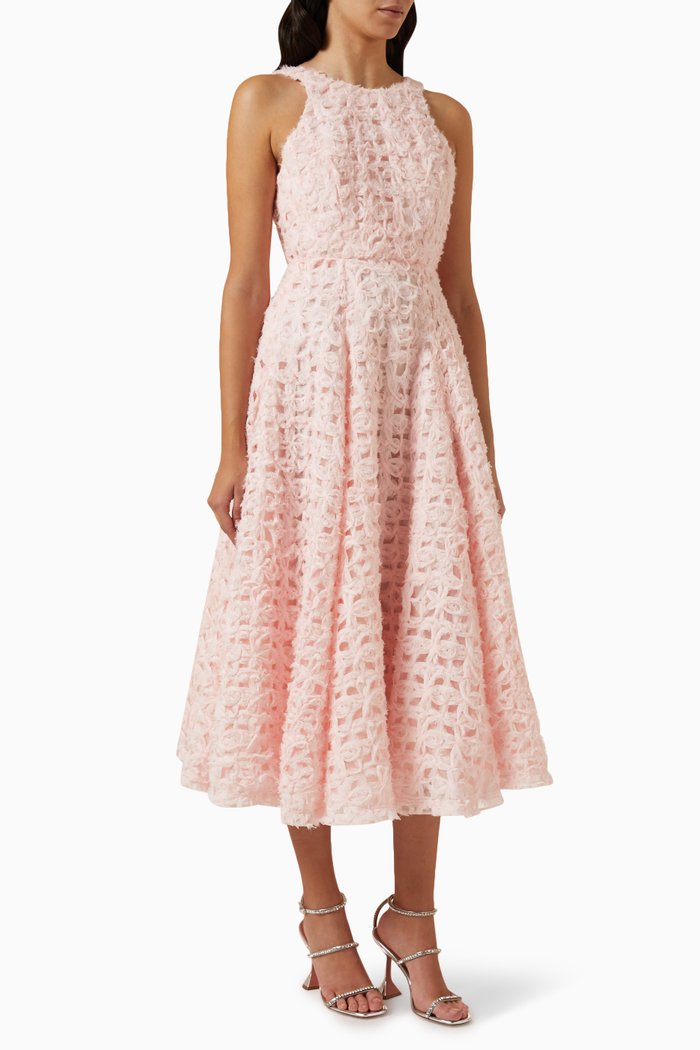 

Quintette Backless Midi Dress in Chiffon and Organza, Pink